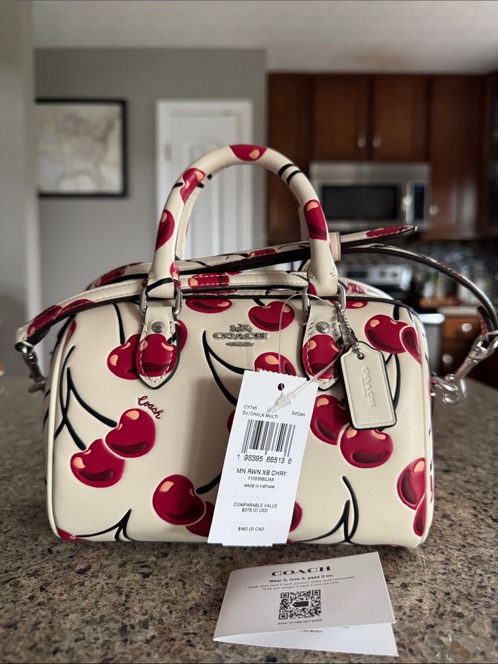 🍒Super Cute🍒 Authentic Coach CY745 Cream Mini Satchel with Red Cherry Print 🍒